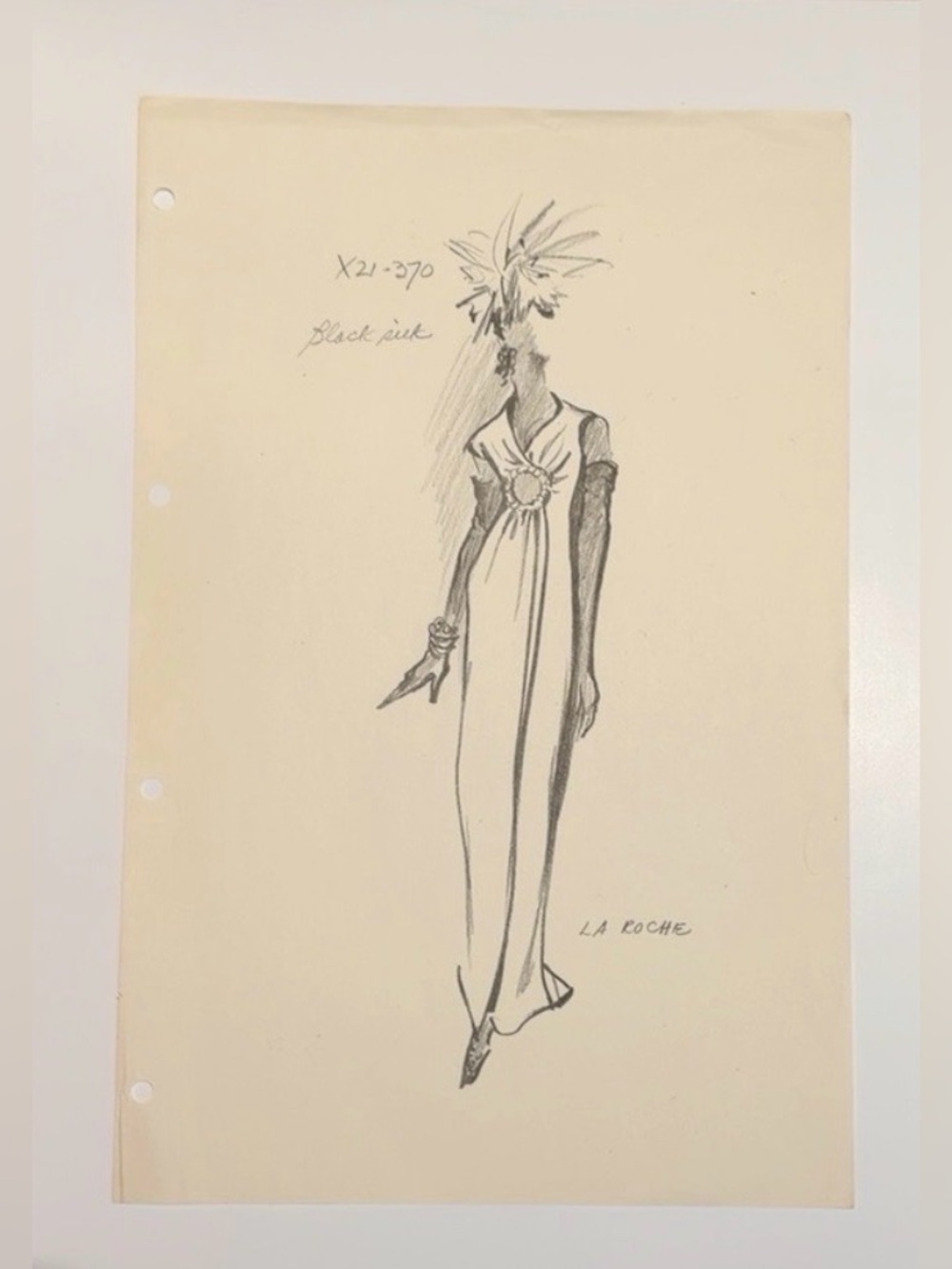 La Roche Vintage Couture Fashion Sketch Original Graphite Drawing